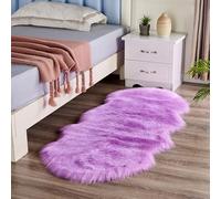 WHOROB Plush Faux Sheepskin Rug-Ultra,Soft Fluffy Bedside Carpet,Non-slip Washable Floor Mat,Modern Decorative Beige/Red/Pink/Grey Rug for Bedroom Living Room Deep Pile Rugs,Light purple,135 * 60cm