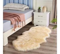 WHOROB Plush Faux Sheepskin Rug-Ultra,Soft Fluffy Bedside Carpet,Non-slip Washable Floor Mat,Modern Decorative Beige/Red/Pink/Grey Rug for Bedroom Living Room Deep Pile Rugs,Off white,180 * 70cm