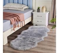 WHOROB Plush Faux Sheepskin Rug-Ultra,Soft Fluffy Bedside Carpet,Non-slip Washable Floor Mat,Modern Decorative Beige/Red/Pink/Grey Rug for Bedroom Living Room Deep Pile Rugs,Light gray,180 * 60cm