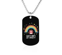 Who'S Got Anxiety Dog Tag Necklace Stainless Steel Plated Pendant Memorial Jewelry Gift for Men Women