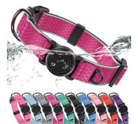 WhoseID Airtag Dog Collar | with Waterproof Air Tag Holder | QR Code Pet ID | Durable Comfortable Oxford Padded | Reflective Collar | for Small Puppy Dogs(Rose,S,10''~16'')