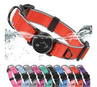 WhoseID Airtag Dog Collar | with Waterproof Air Tag Holder | QR Code Pet ID | Durable Comfortable Oxford Padded | Reflective Collar | for Small Puppy Dogs(Red,S,10''~16'')