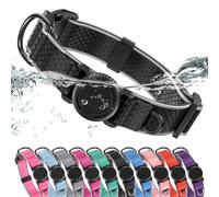 WhoseID Airtag Dog Collar | with Waterproof Air Tag Holder | QR Code Pet ID | Durable Comfortable Oxford Padded | Reflective Collar | for Small Puppy Dogs(Black,S,10''~16'')