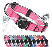 WhoseID Airtag Dog Collar | with Waterproof Air Tag Holder | QR Code Pet ID | Durable Comfortable Oxford Padded | Reflective Collar | for Small Puppy Dogs(Rose2,S,10''~16'')