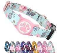 WhoseID Airtag Dog Collar,with Waterproof airtag Holder，Original Stylish Cute Pattern Design.QR Code ID Buckle，Comfortable Soft Cotton for Small Medium Large Dogs
