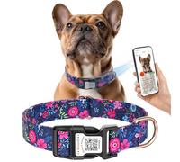 WhoseID Dog Collar for Large Dogs with Name QR Code - Floral Cute Soft Thin Big Female Dog Collar - Adjustable Comfortable Cotton Girl Dog Collar with Buckle