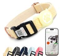 WhoseID Dog Collar with Waterproof AirTag Holder & Anti-Lost QR Code, Cute Bling Warpping Adjustable Width for Small Medium Large Pet (Yellow, M)