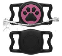 WhoseID IP68 Waterpoof Dog Air tag Holder, Stretchy Silicone Full Body Covered Apple Air Tag Holder for Dog Cat Collar Fit All Width Collar (Black & Rose, 1 Pack)
