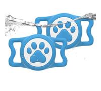 WhoseID IP68 Waterpoof Dog Tag Holder, Stretchy Silicone Full Body Covered tag Holder for Dog Cat Collar Fit All Width Collar (2*Blue, 2 Pack)