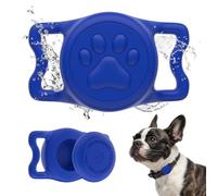 WhoseID IP68 Waterpoof Dog Tag Holder, Stretchy Silicone Full Body Covered tag Holder for Dog Cat Collar Fit All Width Collar (Blue1, 1 Pack)