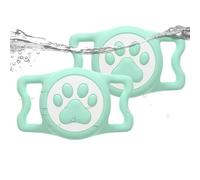 WhoseID IP68 Waterpoof Dog Tag Holder, Stretchy Silicone Full Body Covered tag Holder for Dog Cat Collar Fit All Width Collar (2*Green, 2 Pack)