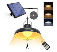 Whousewe Solar Shed Light, Pendant Light, IP65 Waterproof Outdoor Solar Lights, Dimmable Solar Lights Indoor with 16 FT Cord, with Remote Control, for Garden Courtyard Barn Balcony
