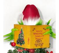 Whoville Christmas Tree Topper, Whimsical Christmas Tree Decorations Funny Elf Hiding Behind Book, Farmhouse Xmas Party Decorations Plush Ornaments for Table Mantel Porch