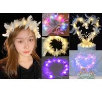 WHSCwp LED Feather Headband - 6-Piece Multicolor Flower Girl Hair Accessory for Birthday & Wedding Party