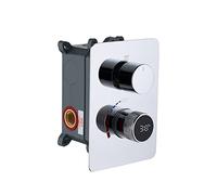 WHSHOWER 3 Way Function Shower Diverter Valve Brass LED Temp Display 3 Series Wall Mounted Shower Control Transfer Mixer Valve and Trim Kit, Polished Chrome