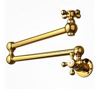 WHSHOWER Brass Pot Filler Faucet Wall Mount Commercial Stove Kitchen Folding Faucet with Double Joint Swing Arms, Titanium Gold