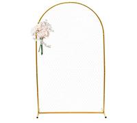 whsiodj 1.2 * 2m Wedding Balloon Arch Stand, Balloon Arched Background Frame with Mesh Heavy Duty Gold Floor Frame for Wedding, Birthday, Party, Graduation, Anniversary Background Decoration