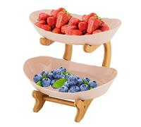 whsiodj Bamboo Fruit Bowl 2 Tier Food Grade PP 28x18.8cm Large Capacity Detachable Bowls Non Slip Base Space Saving for Kitchen Dining Table Healthy Snack Station British Home Essential (Beige)