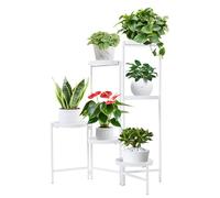 whsiodj Plant Stand UK 6 Tier Black White Iron Indoor Outdoor Foldable Heavy Duty 11lbs Per Shelf Staggered Height Rust Proof High Temp Spray Balcony Garden Organiser 31in Height British (White)
