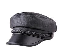 WHSPORT Army Hat for Men, Leather Cap Flat Top Military Cadet Cap Hat Baseball Cap,Trucker Dad Hat (Color : Black, Size : 59-60)