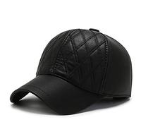 WHSPORT Leather Baseball Cap for Men Adjustable Unisex Sport Casual Sun Visor Hat with Ear Flaps (Color : Black, Size : One size)