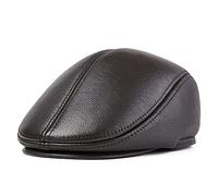 WHSPORT Mens Leather Flat Cap with Ear Flaps Beret Duckbill Hat Ivy Caps Golf Cabbie Irish Hat Gatsby Hats (Color : Dark brown, Size : 57-58)