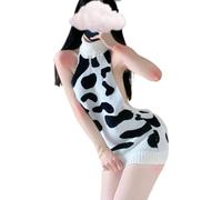 WHSY127 Women's Cow Print Dress Open Back Killer Sweater Cosplay Maid Outfits Christmas Valentine's Day Costume White