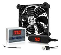 WHTech USB Fan 120mm with Digital Temperature Controller, 5V USB Powered PC Computer Fan 1500RPM 3 Adjustable Speeds Electronic Cooling Lufter with Metal Grill for Laptop/TV Box/AV Cabinet/PS5/Router
