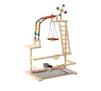 Whtkoph Bird Training Stand Parrot Playstand Activity Center Gym Perch With Ladder Swing And Beaded Climber Solid Wood Base With Removable Metal Tray And Feed Cups suitable for and quiet time 71.5cm