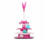 Whtkoph Cat Interactive Track Toy Cat Activity With Balls And Feather Lure For Interactive And Play Suitable for living rooms, Pink, 360° Rotating Cat Turntable With Goose Feather Teaser Stick