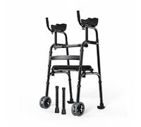 Whtkoph Elderly Walking Aid Forearm Support Folding Mobility Frame Padded Armrests Stable Upright Structure Comfortable Function Suitable for Elderly, Leather Seat, Double Wheel Legs