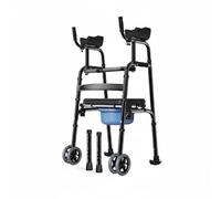 Whtkoph Elderly Walking Aid Forearm Support Folding Mobility Frame Padded Armrests Stable Upright Structure Comfortable Function Suitable for Elderly, Leather Commode Seat, Double Wheel Legs