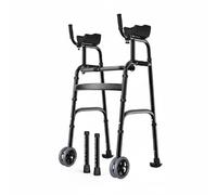 Whtkoph Elderly Walking Aid Forearm Support Folding Mobility Frame Padded Armrests Stable Upright Structure Comfortable Function Suitable for Elderly, Black, Double Wheel Legs