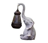 Whtkoph Elephant Outdoor Statue Elephant Lamp with Solar Lantern Sculpture Animal Figurine Creative Resin Landscape Lamp for Yard Outside Decoration, Gray