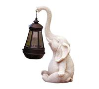 Whtkoph Elephant Outdoor Statue Elephant Lamp with Solar Lantern Sculpture Animal Figurine Creative Resin Landscape Lamp for Yard Outside Decoration, White