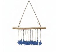 Whtkoph Hanging Wind Chime Driftwood Ornament Coastal Mobile Glass Chime Rope Craft Handmade Nautical Decor quiet resonance and relaxing motion suitable for, Light Blue