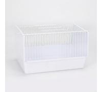 Whtkoph Portable Bird Cage with Handle Wire Frame Stand Perch Parrot Carry Container Two Cups Suitable for Small Pet Transportation Trips, White