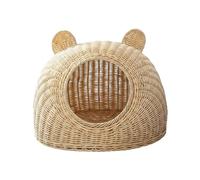 Whtkoph Washable Cat Bed Airy Woven Nest Reinforced Structure Semi-Enclosed Design Easy Maintenance Space Comfortable Lounging Area Suitable for indoor rooms balconies patios, Beige, Medium