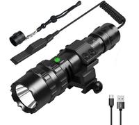 WHTOHY Ultra-Bright LED Airgun Rail-Mounted Torch, 4000 lumens, Rechargeable, IP65 Waterproof, Featuring a Pressure Switch and Rail mounting kit-Ideal for Outdoor Tactical use and Hunting
