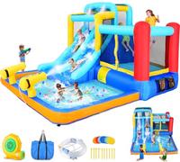 Whubefy 12x10 FT Inflatable Dual Slide Water Bounce House for Kids Backyard, Jump and Slide Inflatable Water Park w/ 2 Slides, Giant Splash Pool, Jumping Area, Climbing Wall and 2 Water Cannons