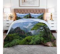 WHUOEUCO 3-Piece Coverless Duvet King 230x220 cm with 2 Pillowcases, Reversible Forest and mountain scenery Comforter Set, Washable Lightweight Quilted Bedding for All Seasons
