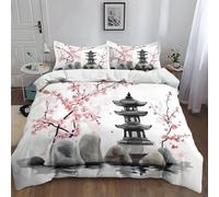 WHUOEUCO 3D Duvet Cover Set Cot-bed 120x150 cm Japanese Cherry Blossom Stone 3 Piece Bedding Set Polycotton Printed Design Quilt Cover with 2 Pillowcases, for Kids and Adult Room Decor