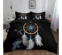 WHUOEUCO 3D Duvet Cover Set King 220x230 cm Dreamcatcher Feathers 3 Piece Bedding Set Polycotton Printed Design Quilt Cover with 2 Pillowcases, for Kids and Adult Room Decor