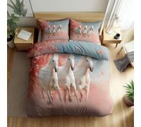WHUOEUCO 3D Duvet Cover Set King 220x230 cm Pink cherry blossoms horse 3 Piece Bedding Set Polycotton Printed Design Quilt Cover with 2 Pillowcases, for Kids and Adult Room Decor