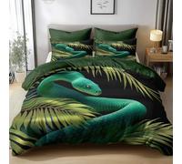 WHUOEUCO 3D Duvet Cover Set Single 135x200 cm Animal Snake Emerald Green Leaves 3 Piece Bedding Set Polycotton Printed Design Quilt Cover with 2 Pillowcases, for Kids and Adult Room Decor