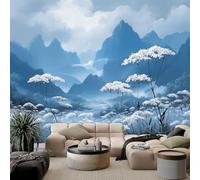 WHUOEUCO 3D Mural Photo Wallpaper Blue Mountains Wildflowers 400x280 cm Large Art Poster Non-Woven Wallpaper, Wall Decor Murals for Bedroom, Living Room, Kids Room