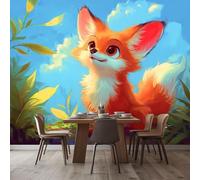 WHUOEUCO 3D Mural Photo Wallpaper Cartoon Animal Fox 400x280 cm Large Art Poster Non-Woven Wallpaper, Wall Decor Murals for Bedroom, Living Room, Kids Room