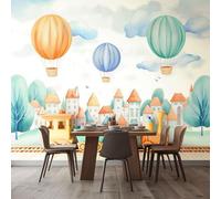 WHUOEUCO 3D Mural Photo Wallpaper Cartoon Hot Air Balloon Train 250x175 cm Large Art Poster Non-Woven Wallpaper, Wall Decor Murals for Bedroom, Living Room, Kids Room