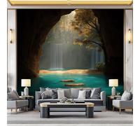WHUOEUCO 3D Mural Photo Wallpaper Fantasy Landscape Waterfall Cave 300x210 cm Large Art Poster Non-Woven Wallpaper, Wall Decor Murals for Bedroom, Living Room, Kids Room
