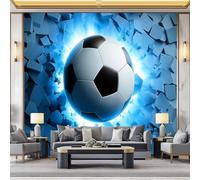 WHUOEUCO 3D Mural Photo Wallpaper Football Glowing Element 250x175 cm Large Art Poster Non-Woven Wallpaper, Wall Decor Murals for Bedroom, Living Room, Kids Room